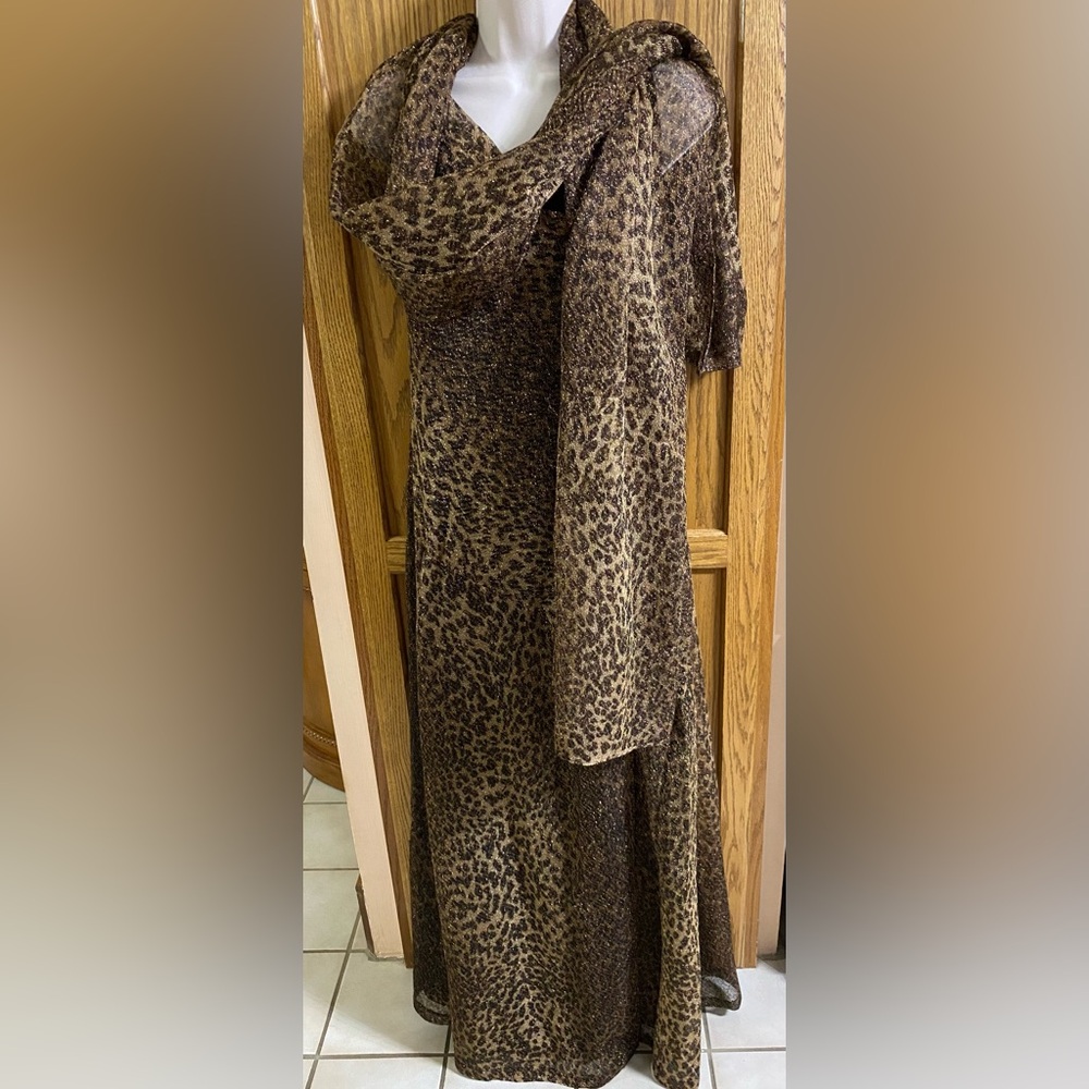 Animal print Lacey Halter Gown front side slit with matching oversized Shawl 8